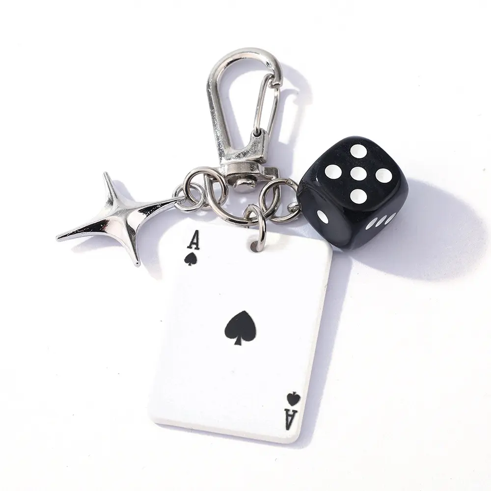1pc Unisex Creative Cartoon Dice Acrylic Keychain for Women, Playing Card Pendant Fashion Charm, Personalized Bag Charm Backpack Decor Car Accessory, Great Gift for Her Him