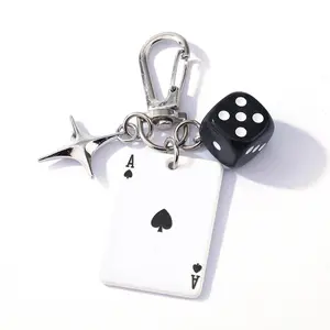 1pc Unisex Creative Cartoon Dice Acrylic Keychain for Women, Playing Card Pendant Fashion Charm, Personalized Bag Charm Backpack Decor Car Accessory, Great Gift for Her Him