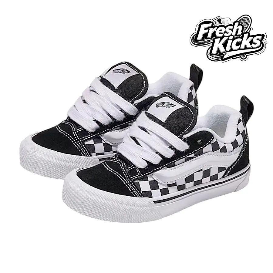 Vans Knu SkoolCheckerboard Black White (GS)– Women's Lifestyle Sneakers – shoes for woman -Vintagen - Running Shoes, Lightweight Shock-Absorbing Comfort, Breathable Everyday Fit, Gym Training to Street Casual Wear - back to school - VN000D2TBPB
