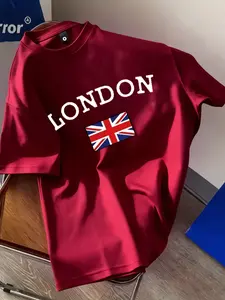 London British Flag Vintage Letter Print T-Shirt, Unisex Oversize Loose Fit, Casual Short Sleeve Top, Random Pattern Design