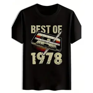 Men's Casual Crew Neck T-Shirt, Cassette Tape Colorful Stripe Print, Black All-Match Graphic Top, Perfect Gift for Him