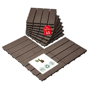 11 count Interlocking Deck Tiles, -Weather &  Composite Outdoor Flooring, Easy Snap-in Installation for Patio, Balcony & Garden