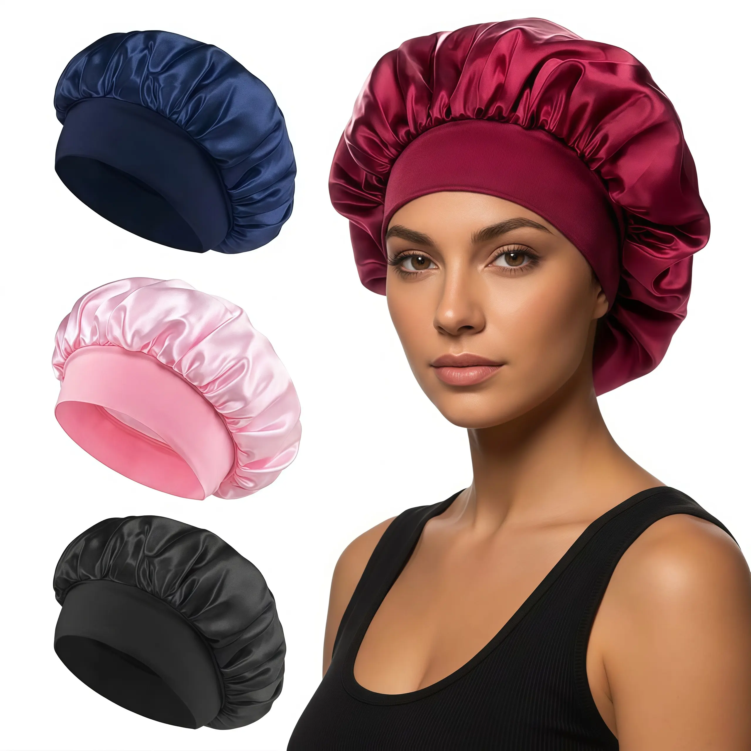 Luxurious Adjustable Satin Sleeping Bonnet - Broadband High-Elasticity Band, Unisex Haircare Protection Cap for Home Night Sleep, Sports & Outdoor Accessory Hat