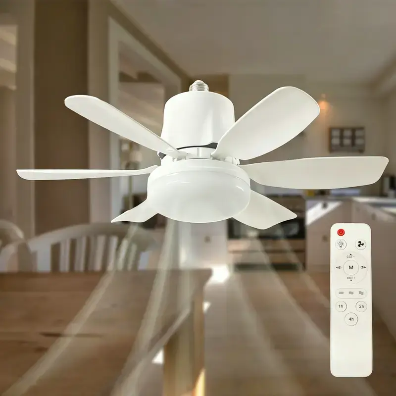 Socket Fan Light with Remote Control, Portable Small Ceiling Fan with Lights for Bedroom, Kitchen, Living Room, with Dimming Function, 1000 Lumens, Screws into E26/E27, 16.54 Inches Diameter