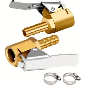 1/4" tire inflator Lock on air Chuck, Mini air Compressor Portable tire inflator tire Chuck Hose end with Barb Connector for Hose repair, Tire Inflator Tool