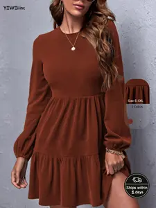YEWEI INC Europe and the United States autumn fashion women long-sleeved round neck dress temperament senior women French dress