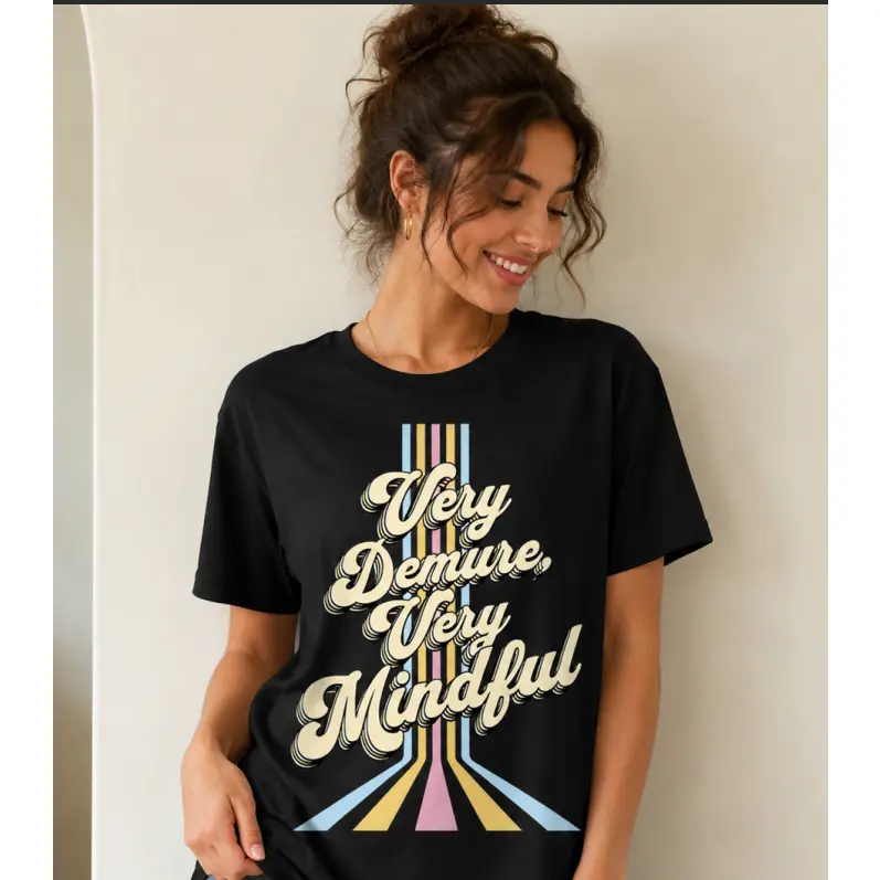 Unisex Retro Very Demure Very Mindful Typographic Pure Cotton T Shirt Vintage Casual Daily Street Short Sleeve Tee