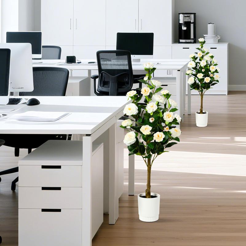 SHareconn 2-Pack 3/4FT Artificial Camellia Trees with Blooming Flowers, Lifelike Faux Plants for Indoor Outdoor Home Porch Decor, No Maintenance Needed