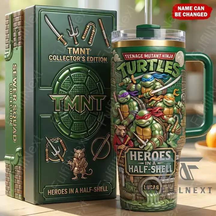 TMNT Teenage Mutant Ninja Turtles 40oz Stainless Steel Tumbler With Handle, Double Wall Vacuum Insulated Travel Coffee Mug, Cowabunga Collector Gift