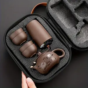 Purple Clay Travel Tea Set One Pot Four Cups Outdoor Portable Storage Quick Cup Kung Fu Small Gifts