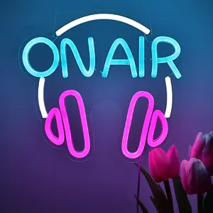 1pc ON AIR Neon Sign with Headphone Design - USB-Powered Wall-Mounted Light for Home Studio, Gaming Room, Bar, Cafe Decor - Blue & Pink Lighting, No Battery Needed, Neon Signs, Neon Accent Lights for Wall Decor, Bar Lighting, Modern Light