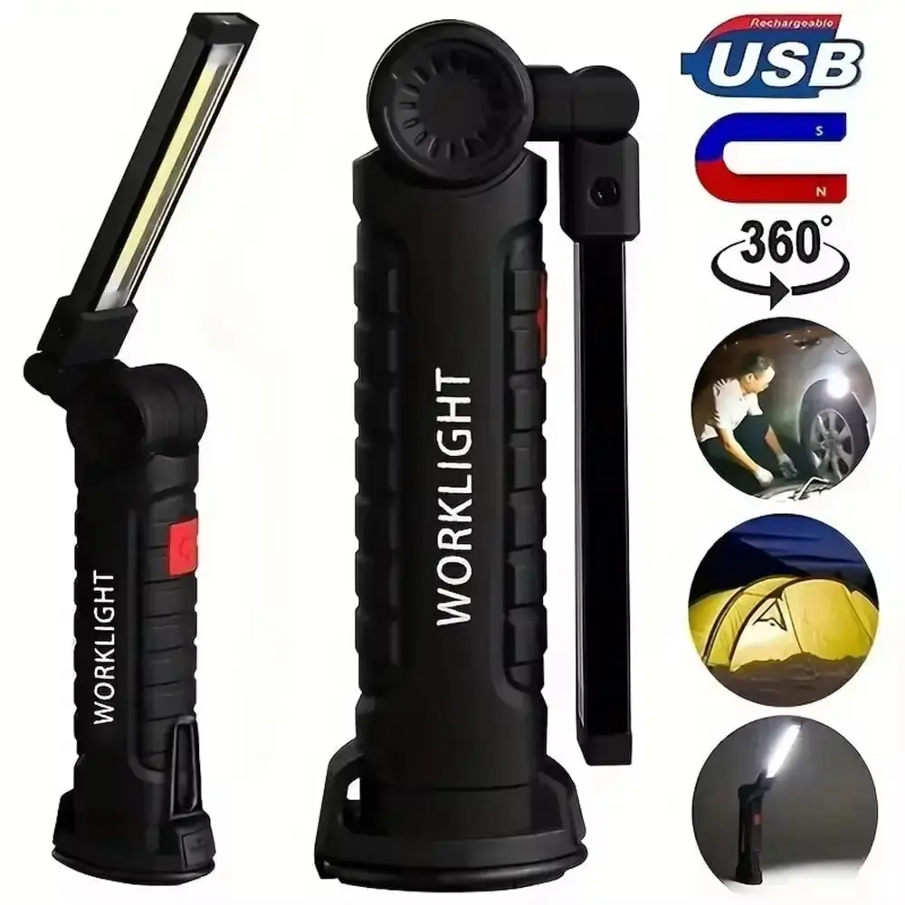 Multi-functional repair work light, rechargeable LED work light with magnetic base - 5 modes, 360° rotation, battery-powered - for mechanical work, BBQ light, illumination, outdoor night use, multi-purpose work light