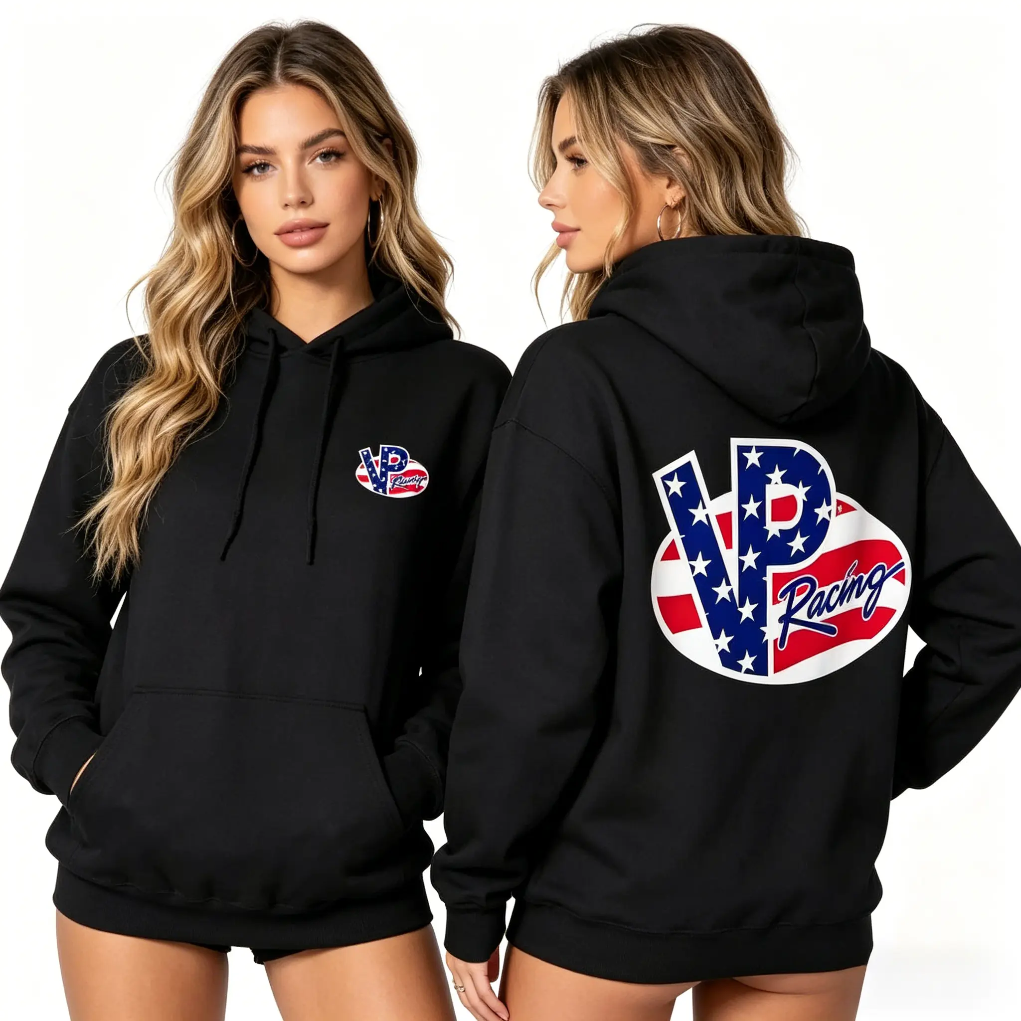 Men's VP Racing Hoodie - Unisex Fit Tops, Classic American Flag Racing Design, Bold Logo, Premium Soft Cotton Blend, Long Sleeve, Classic Cut, Multi-Size Trendy Streetwear, Casual Outfit for Car Fans