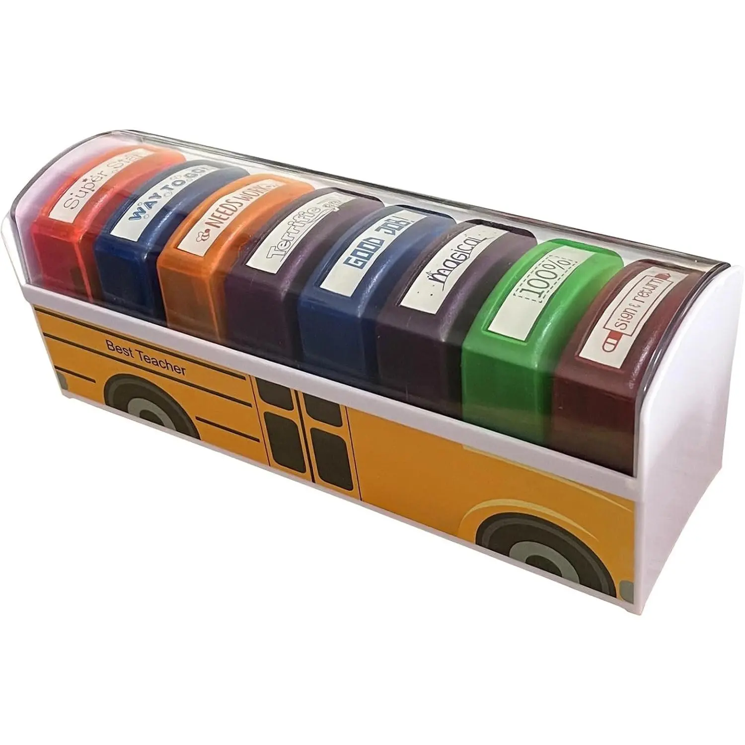 8-Pack Sorted Self-Inking Rubber Stamps for Teacher Grading, Office Accessories for School Education Photosensitive Review Stamps, Rubber Stamp