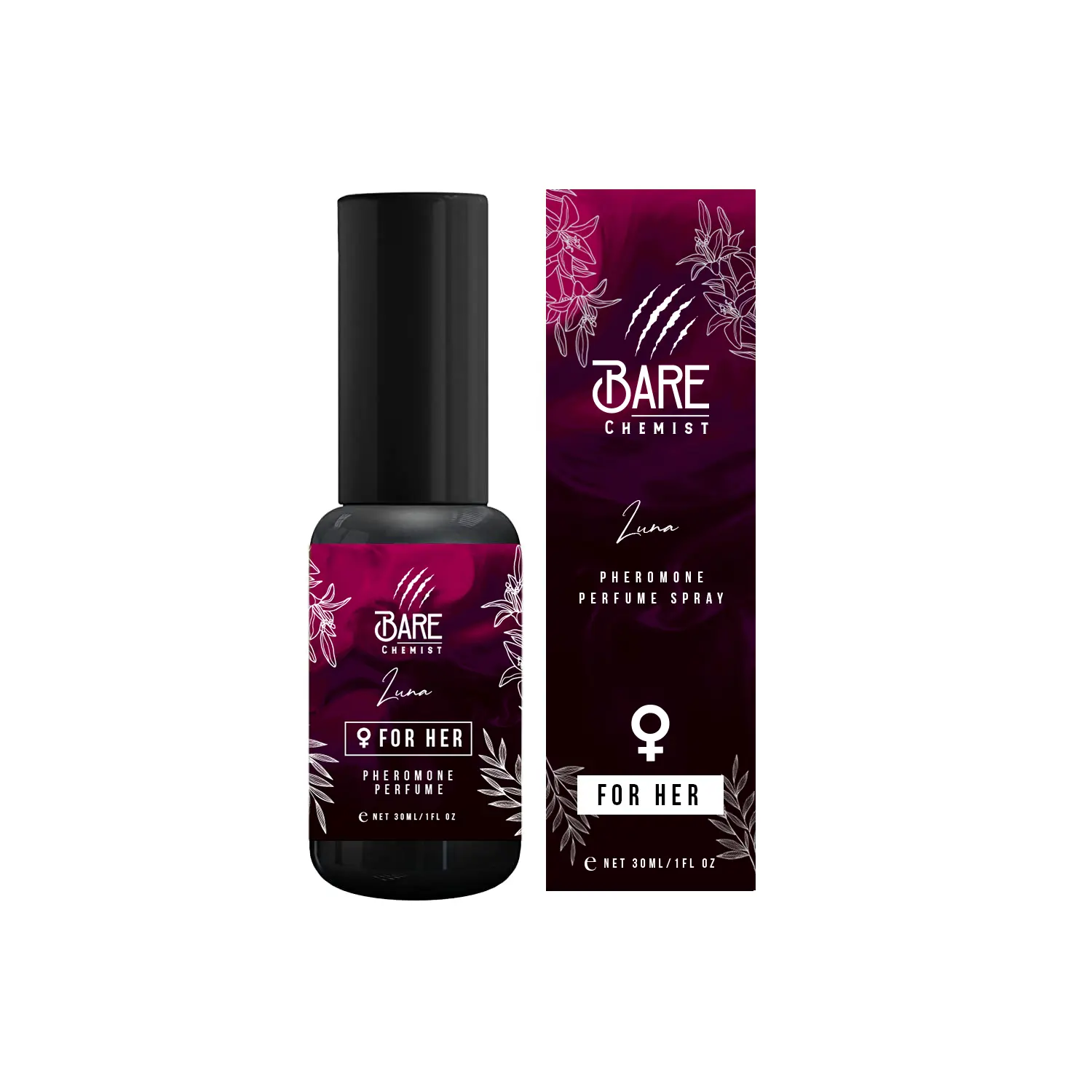 Bare Chemist Luna Pheromone Perfume for Her – Fruity Floral & Soft Musky Blend – Alcohol-Free, Long-Lasting – 1oz