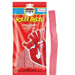 DOUzzle Sour Belts Chewy Candy Strips Red Strawberry (4 OZ, 1 Pack) Birthday Party Favor & Movie Night Snacking, Kosher