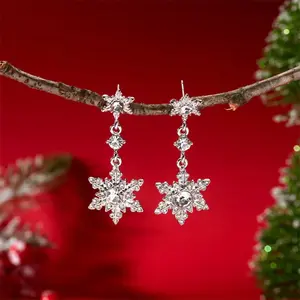 Fashionable luxury rhinestone inlaid snowflake pendant earrings, beautiful jewelry for banquets, parties, festivals, gifts