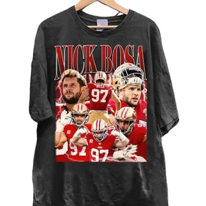 Nick Bosa Vintage T-Shirt, Defensive End Homage Graphic Unisex Short Sleeve, Bootleg Retro 90's Fans Gift 4KWFj