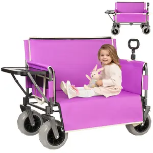 Heavy Duty Collapsible Wagon Cart with Folding Tabletop, 500lbs Capacity 180L Utility Wagon for Camping Beach Garden Fishing, Convertible Bench Wagon, Purple, Living Room Table for Sofa Side, Bedroom, Office, Apartment and Home Decor