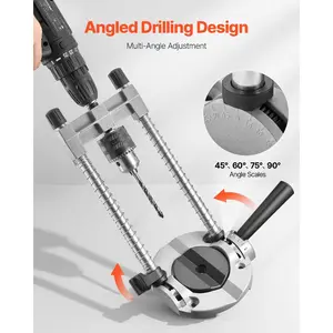 VEVOR Drill Guide, Multi-Angle Press Portable Precision Drilling Guide Jig Attachment, with Large Handle and Mounting Holes, Aluminum Alloy, for Drilling Angled or Straight Holes, for Wood Working