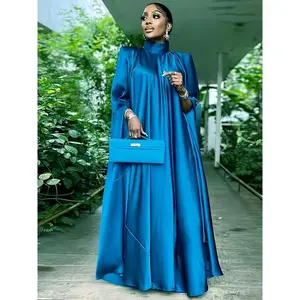 Plus Size Dress Women's New Party Gown Dress Middle Eastern Robe Stand Collar Cover-up Vacation Fashion Large Hem Long Dress Can be used with raincoat