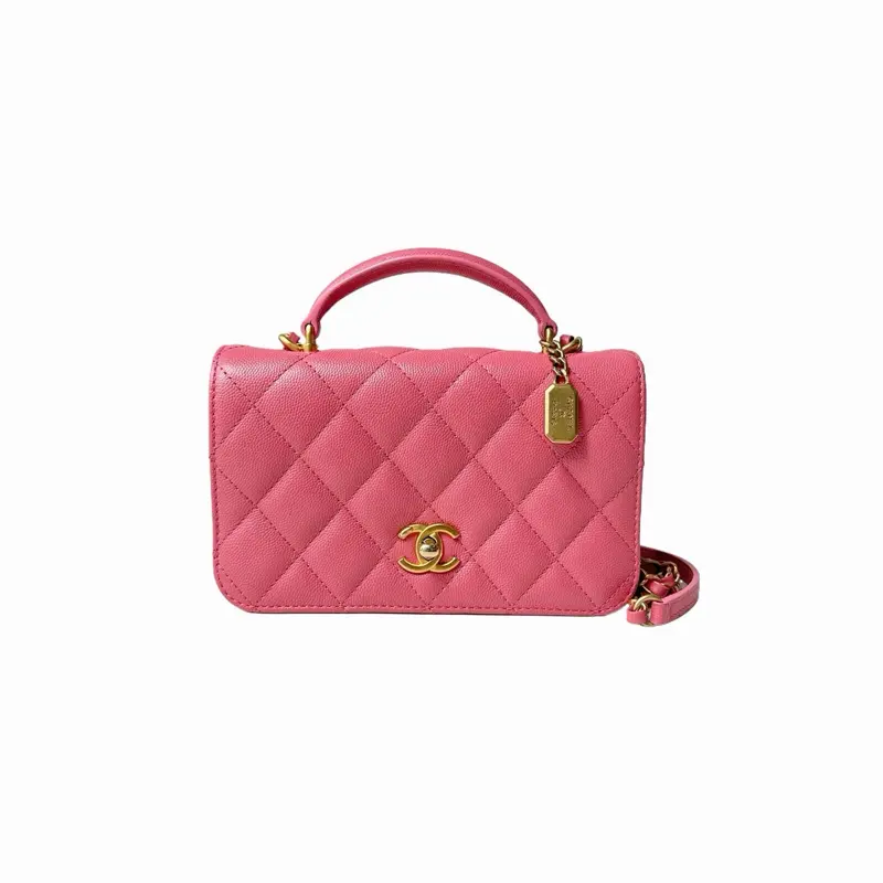 Pre-owned CHANEL leather Shoulder Bags top handle peach pink caviar shoulder bag