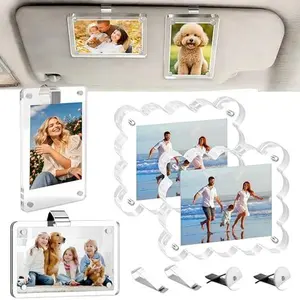 4 Pack Car Picture Holder for Dashboard Vent,Acrylic Car Visor Photo Clip,Picture Frame Clip Magnetic Photo Holder for Horizontal & Vertical Display, Perfect Personalized Gifts for Mother's Day Birthday, Car Decor Accessories