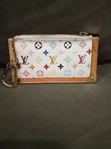 Pre-owned Louis Vuitton Canvas Small Leather Goods Monogram Multicolor Pochette Cles Blanc
