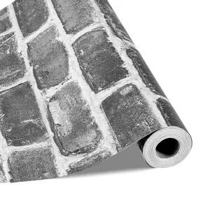 【Summervibes】VEVOR Peel and Stick Wallpaper, 17.7 x 393.7 inch Contact Paper Gray Brick Waterpoof Self Adhesive, Easy to Clean & Peel Wall Decorative Vinyl Roll for Bedroom Kitchen Bathroom Office Desk