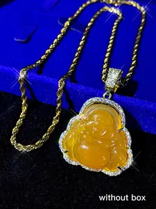 Sparkling Smiling Buddha Pendant Necklace, Exquisite Lucky Amulet Jewelry for Men Women, Daily Wearing Accessories, Ideal Gift