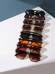 8 Pairs Fashion Multicolor Large Frame Sunglasses Set, Square Double Bridge Series, Colorblock Lenses, Ideal for Commuting, Street Photography, Daily Wear, Square Frames Sunglasses