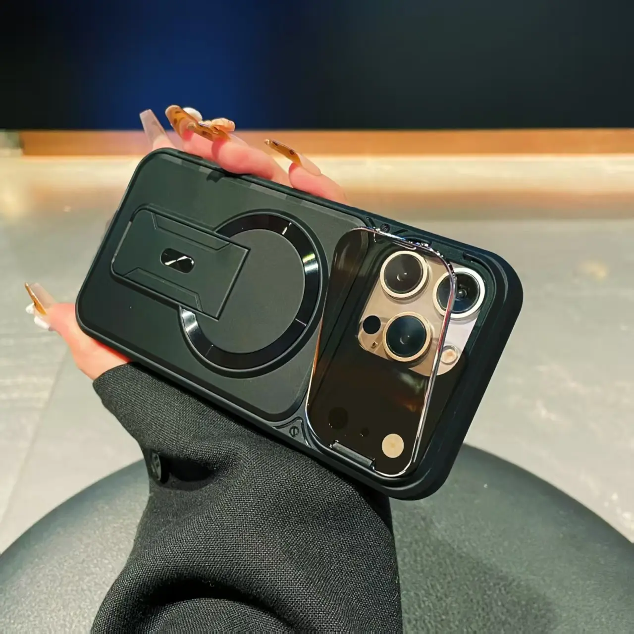 Suitable for iPhone 17 Pro Max, 15/16/14 Pro, multi-functional smartphone flip case protector with magnetic lens holder, Magnetic Casing, full coverage Shockproof protection, high-end trendy protective case Accessories, Protective Covers