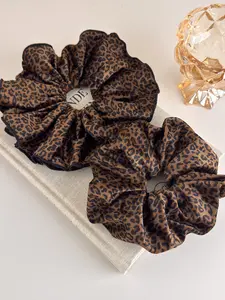 1pcs Velvet Leopard Print Hair Tie for Women, High Elasticity Fashion Hairband, Stylish Two-Layer Ruched Hair Accessory, Fashionable Hair Accessories