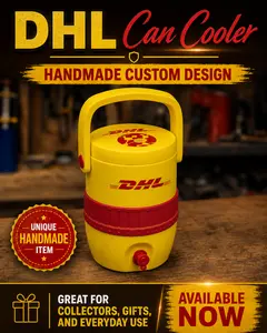 DHL-Inspired Handmade Can Cooler | Yellow & Red Custom Collector Cooler