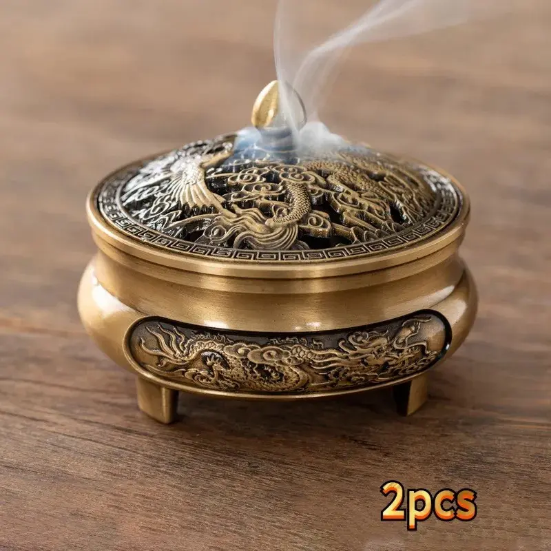2 Large Hollow Three-Legged Vintage Incense Burner, Yoga Meditation Rest Reading Use, Home Desk Office Decor Art Memorial Gift, Fragrance, Aromatherapy Scent Diffuser, Calming Home Fragrance