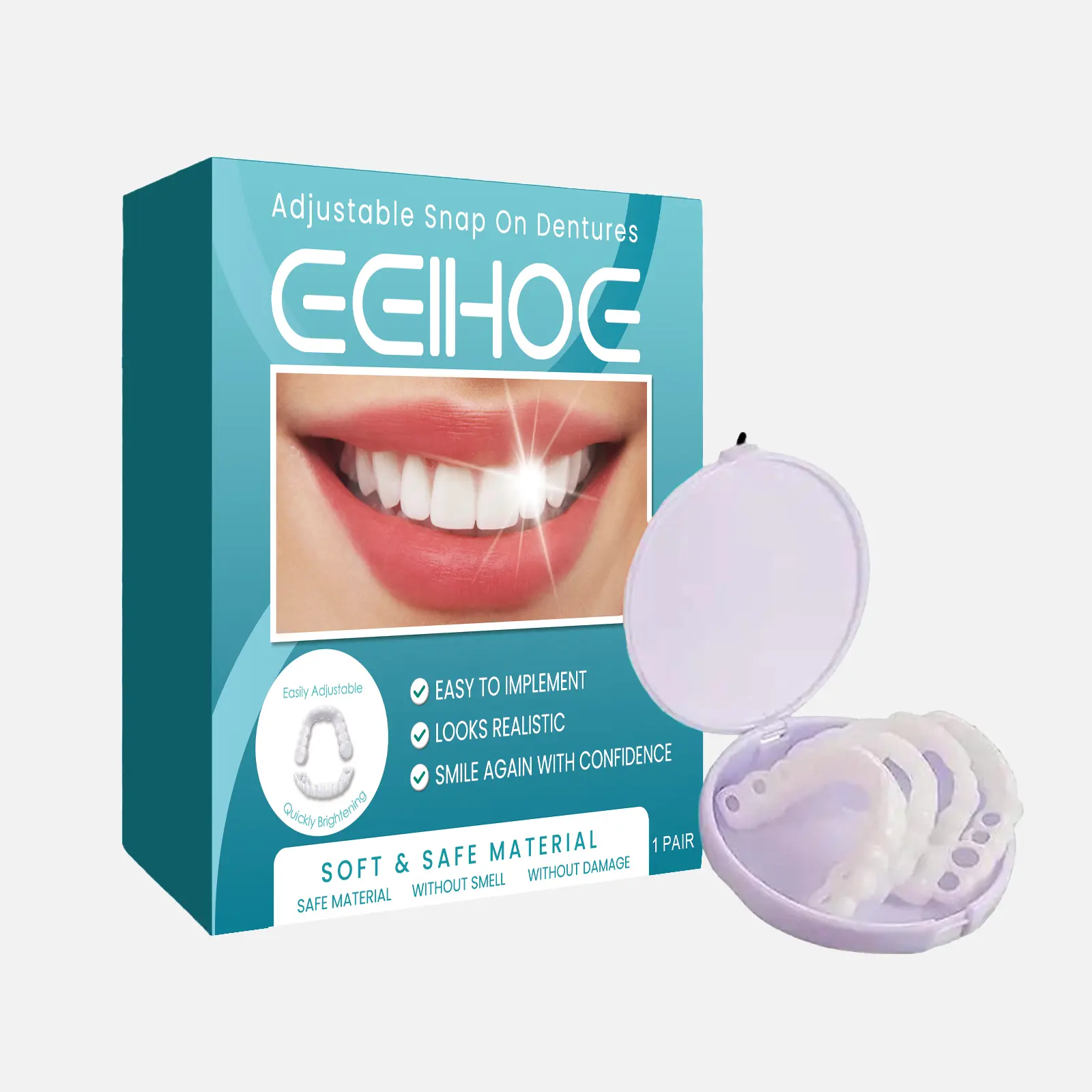 EELHOE Adjustable Snap-On Dentures Temporary Fillings Interdental Fillings Orthodontic Denture Kits Easy to Use Soft & Safe Material Oral Care