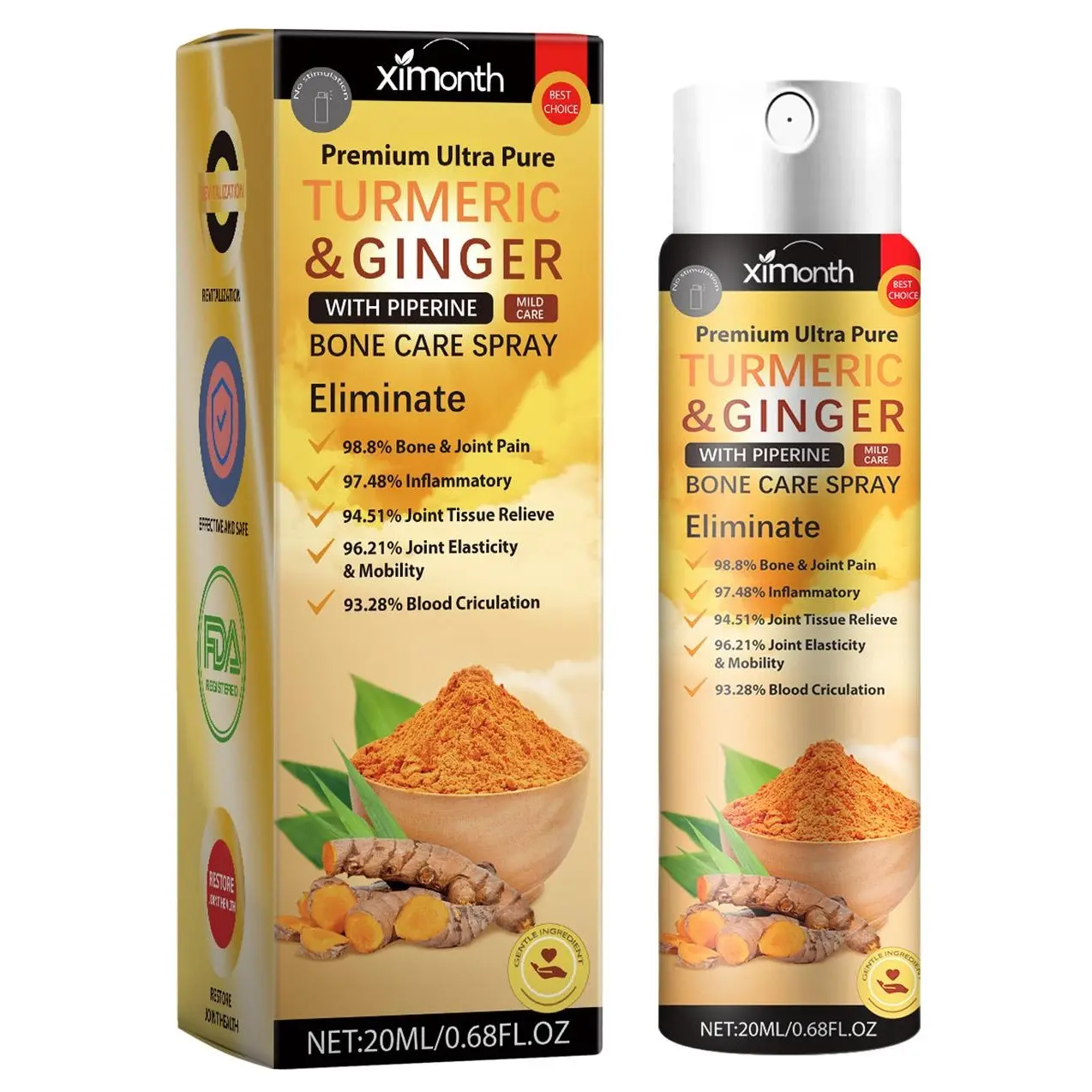 Ximonth Turmeric & Ginger Joint Care Spray — Soothes stiffness for prolonged sitting/standing; topical care spray for shoulders, neck, and knees soreness