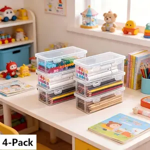 Transparent Storage Box Set, 4-Piece Large Capacity Stationery Organizer, Desk Tidy, Pencil and Marker Sorter, Marker Holder, Ideal for Students and Parents