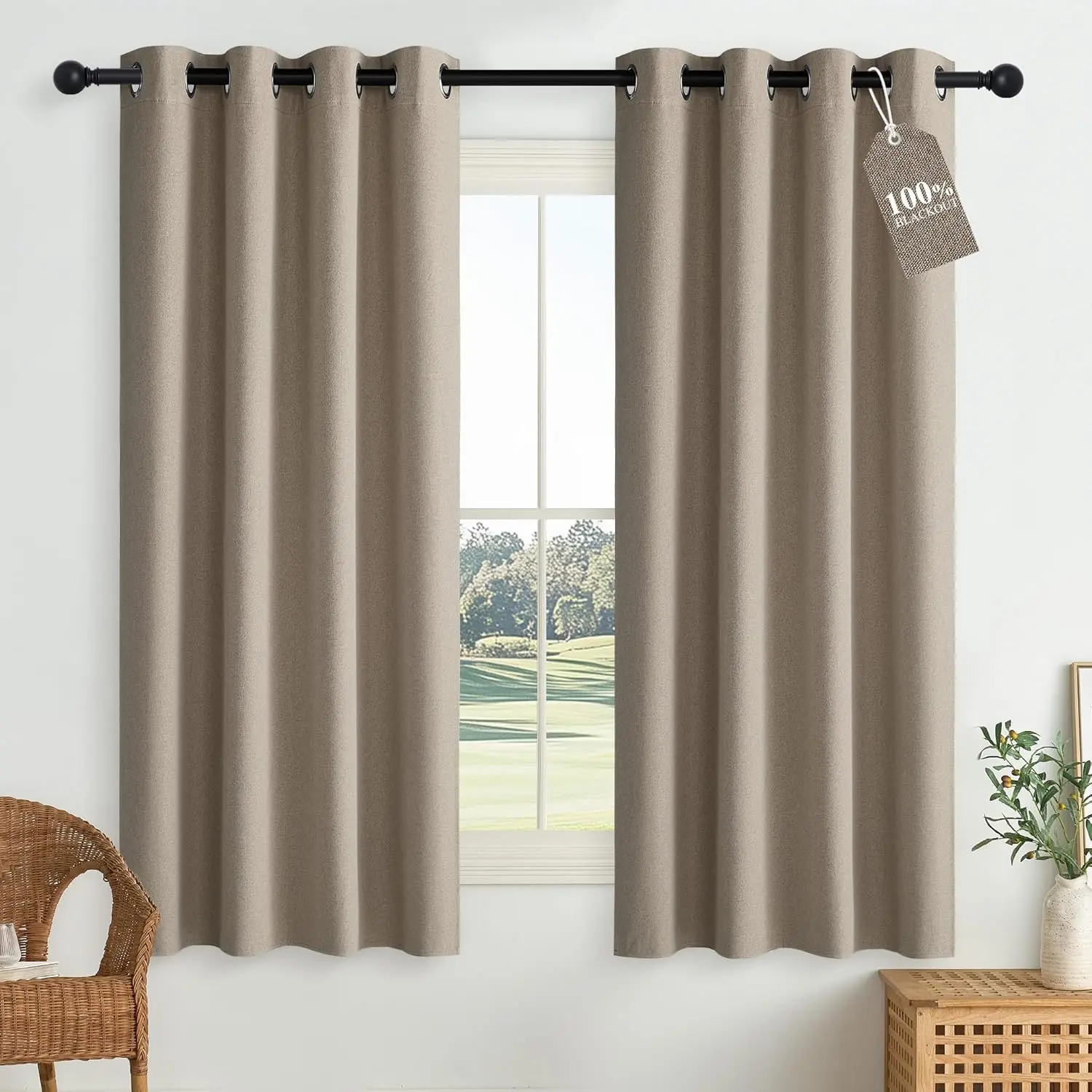 NICETOWN Triple-Layered Structured Fold Faux Linen Blackout Curtains, 2 Panels (W52 x L63 in), Thermal Insulated Cold-Air Blocking Drapes for Bedroom/Nursery, Taupe