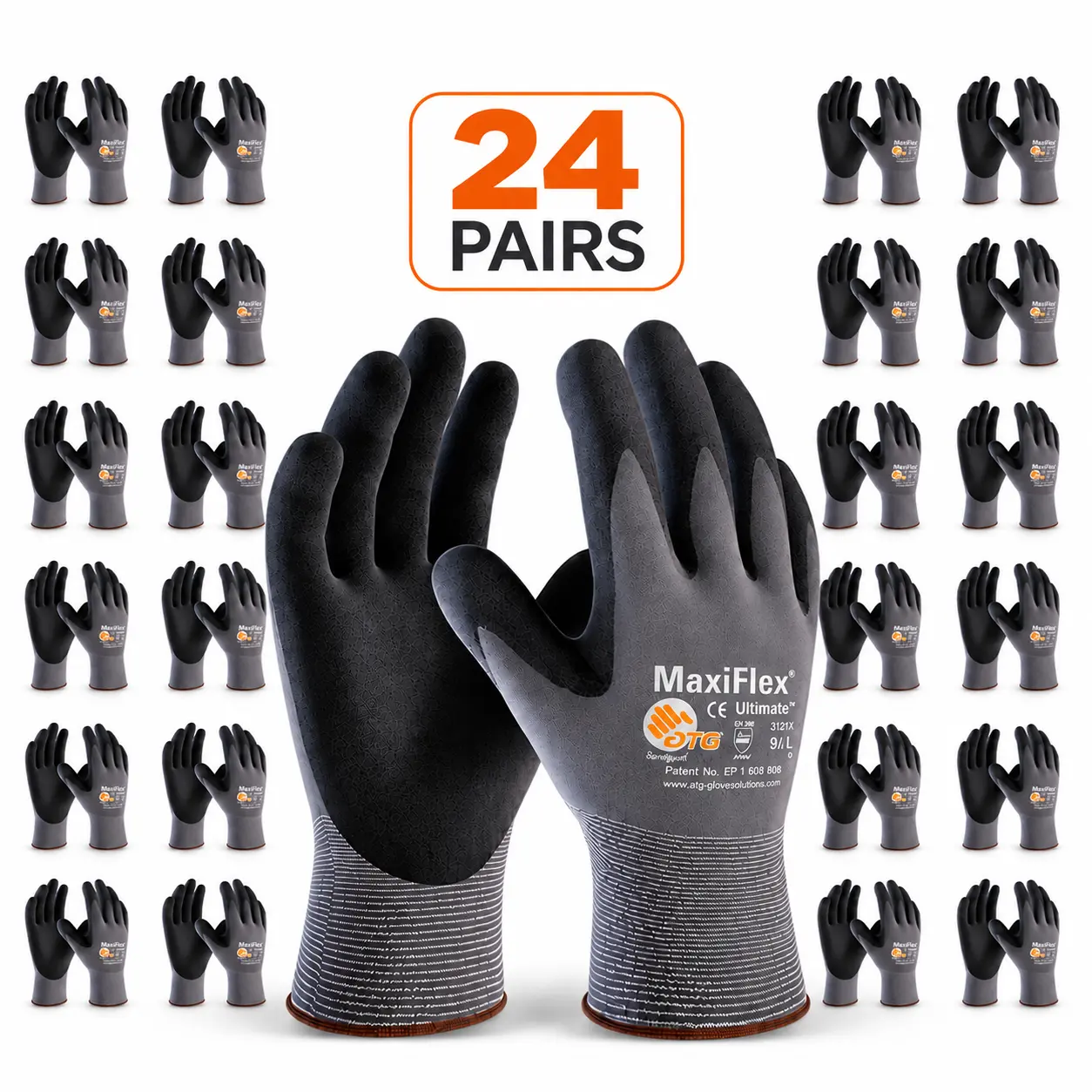 24/12 Pairs MaxiFlex Ultimate Work Gloves - Bulk Pack Nitrile Nylon Foam Palm Coated, Anti-Slip, Breathable, Cleaning Grip for Construction, Gardening Workers