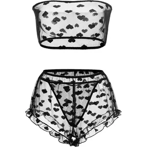 Women's Lingerie Set Stretchy Lace Bandeau Bra Top Underwear with Shorts and Thong Size S-XXL