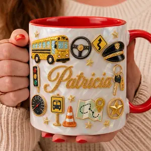Personalized School Bus Driver Gift Mug Coffee Cup 2D Printed 3D Effect Transportation Design Durable Ceramic for School Bus Drivers Transportation Staff School Employees Family Friends Back to School Birthday Holiday Appreciation Meaningful Gift Idea