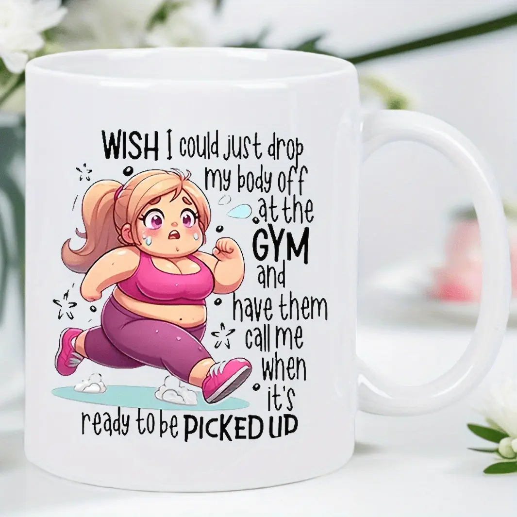 1pc, 11oz, Funny Gym-Themed Insulated Ceramic Mug - "Wish I Could Just Drop My Body at the Gym" Design - Perfect for Hot & Cold Drinks, Reusable, Hand Wash Only - Great Gift for Fitness Enthusiasts, Birthdays, or Holidays, Gym Accessories