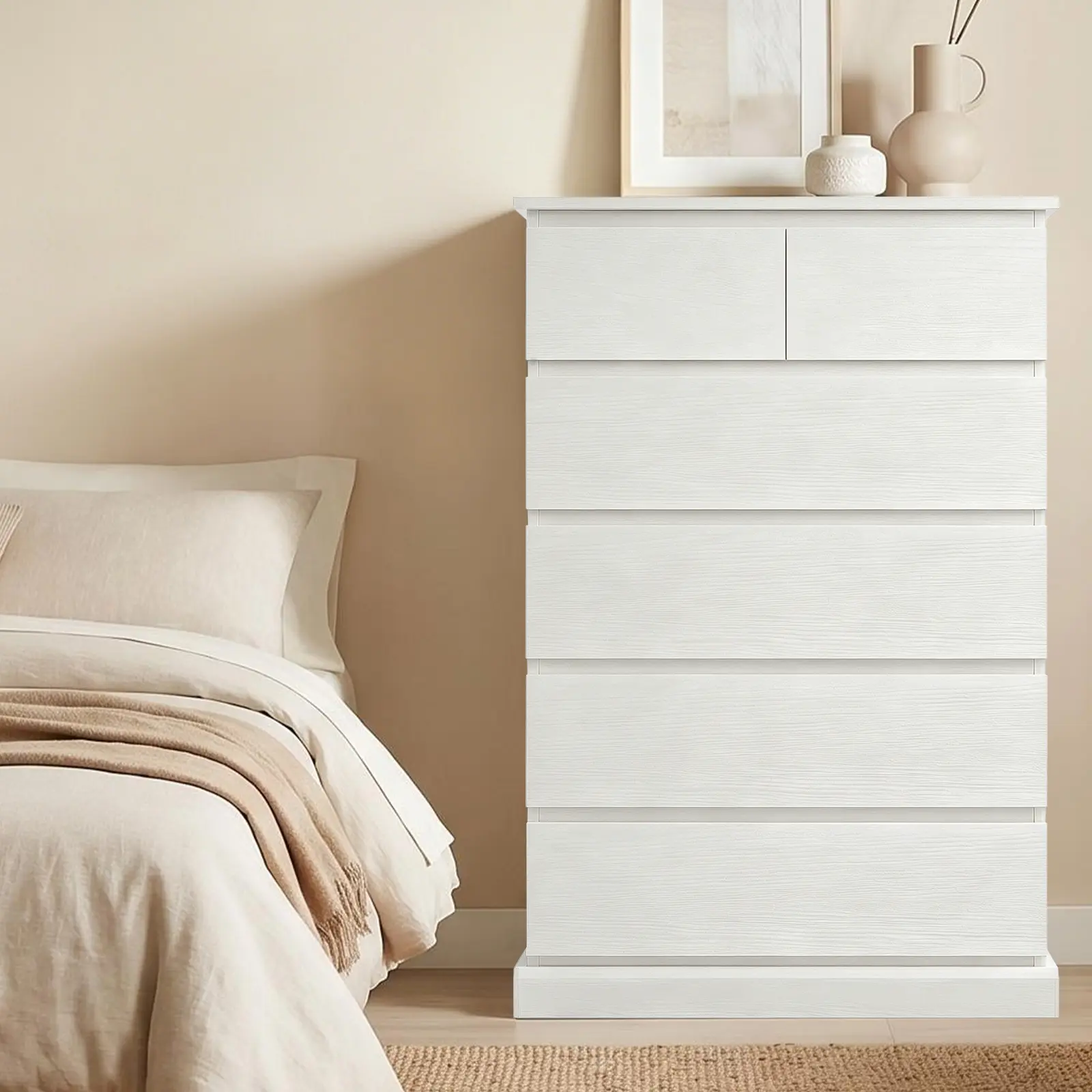 6-Drawer Tall Dresser Chest of Drawers with Concealed Handles, Modern Vertical Storage Cabinet for Bedroom Living Room Entryway, Anti-Tip Safety Design