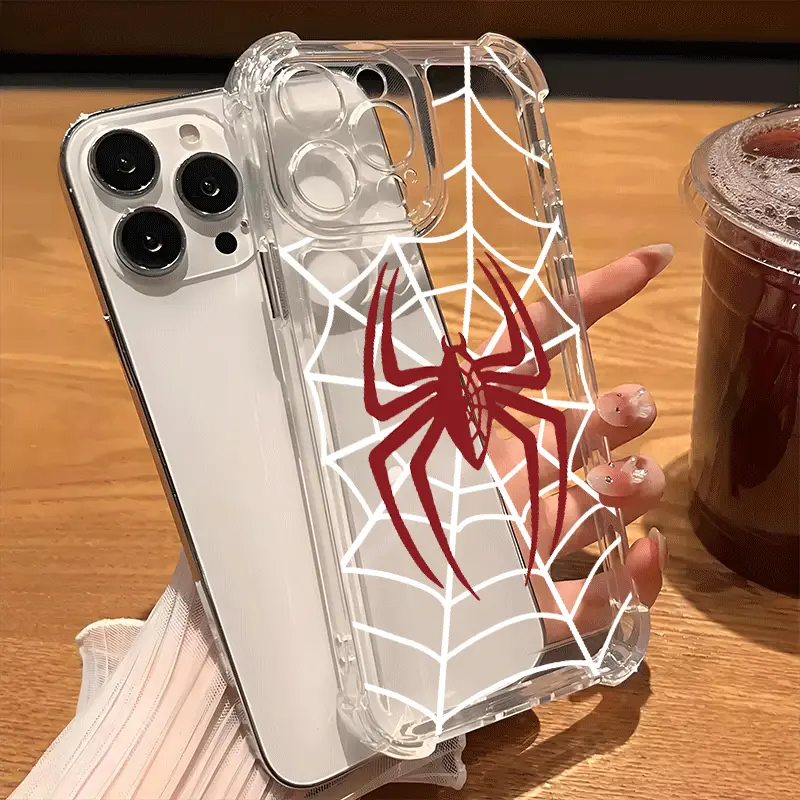 Transparent Shockproof Red Spider Silicone Smartphone Case for iPhone 17-14,13-11 - Multi-Model Anti-Drop Protection Accessory, Ideal All-Season Gift for Mobile Phones, Mixed Color 1, Accessories