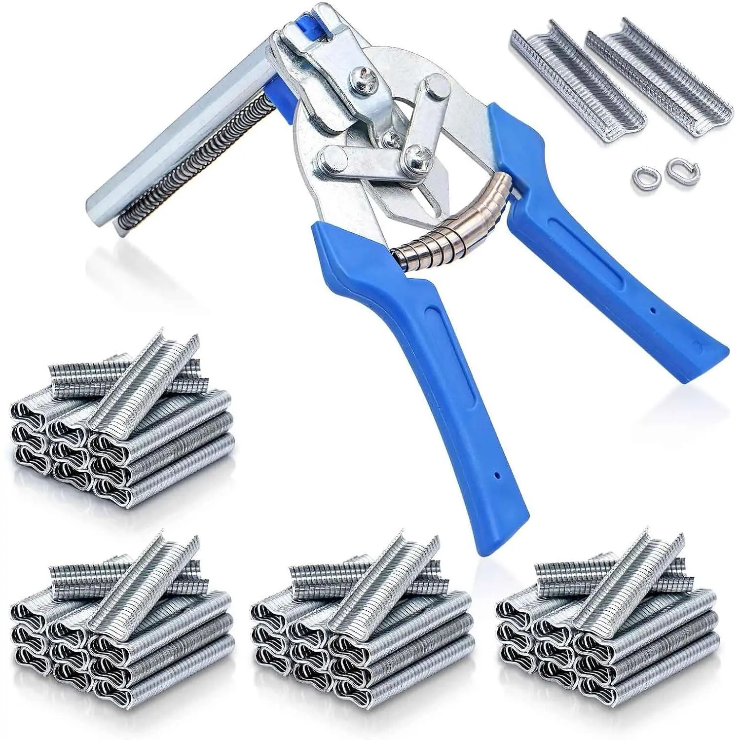 Type M  Ring Pliers for Fencing with 2400 count M Clips, Hog Ring Pliers Kit Upholstery Repair Hand Tool, Chicken  Cage Building Tools (Blue)