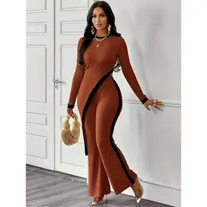 Set Of Elegant Women's Asymmetric Hem T-shirts And Flared Pants