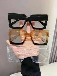 Women's Elegant Large Frame Square Plastic Glasses, Leopard Print & Transparent Lenses, Versatile Street Style, Driving, Daily Wear