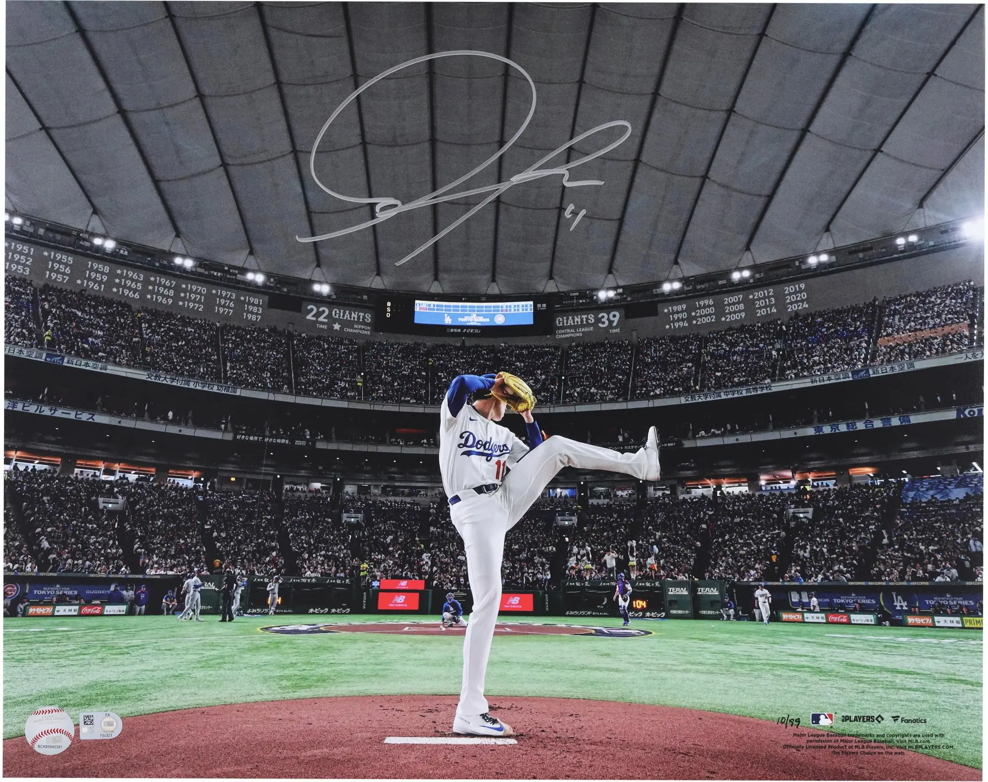 Roki Sasaki Los Angeles Dodgers Autographed 16" x 20" 2025 Tokyo Series MLB Debut Pitching from Behind Photograph - Limited Edition of 99 - Fanatics Authentic Certified