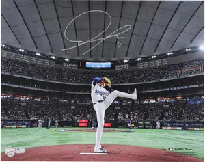 Roki Sasaki Los Angeles Dodgers Autographed 16" x 20" 2025 Tokyo Series MLB Debut Pitching from Behind Photograph - Limited Edition of 99 - Fanatics Authentic Certified